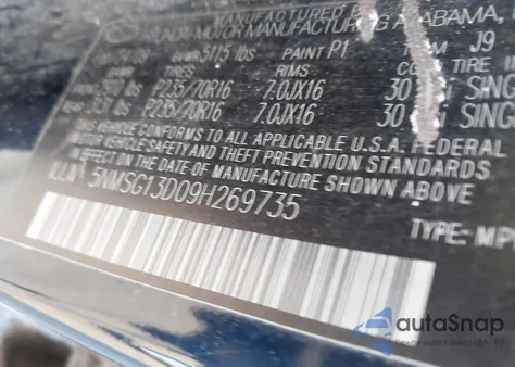 2009 Hyundai Santa Fe Gls из США, поврежденный, VIN 5NMSG13D09H269735